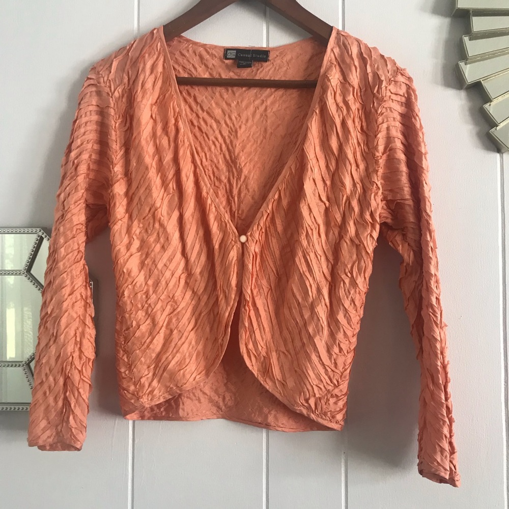 Casual Studio Peach Silk Ruffle Cardigan - Picture 8 of 8